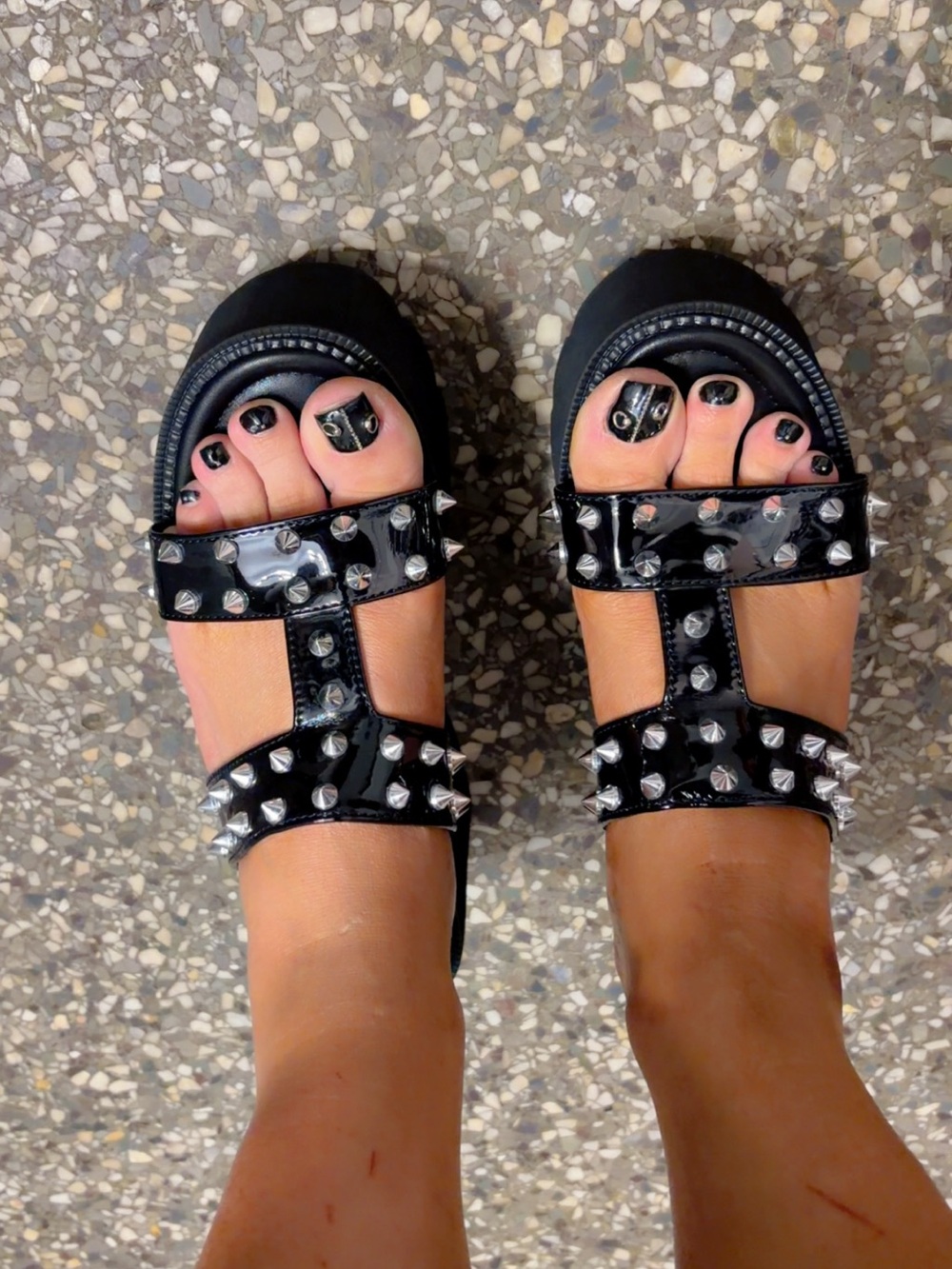 Dolls Kill Black Patent Studded Platform Slide Sandals - Picture 6 of 6